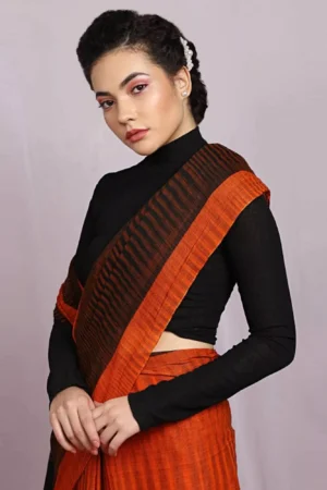 Black and Orange Cotton Saree