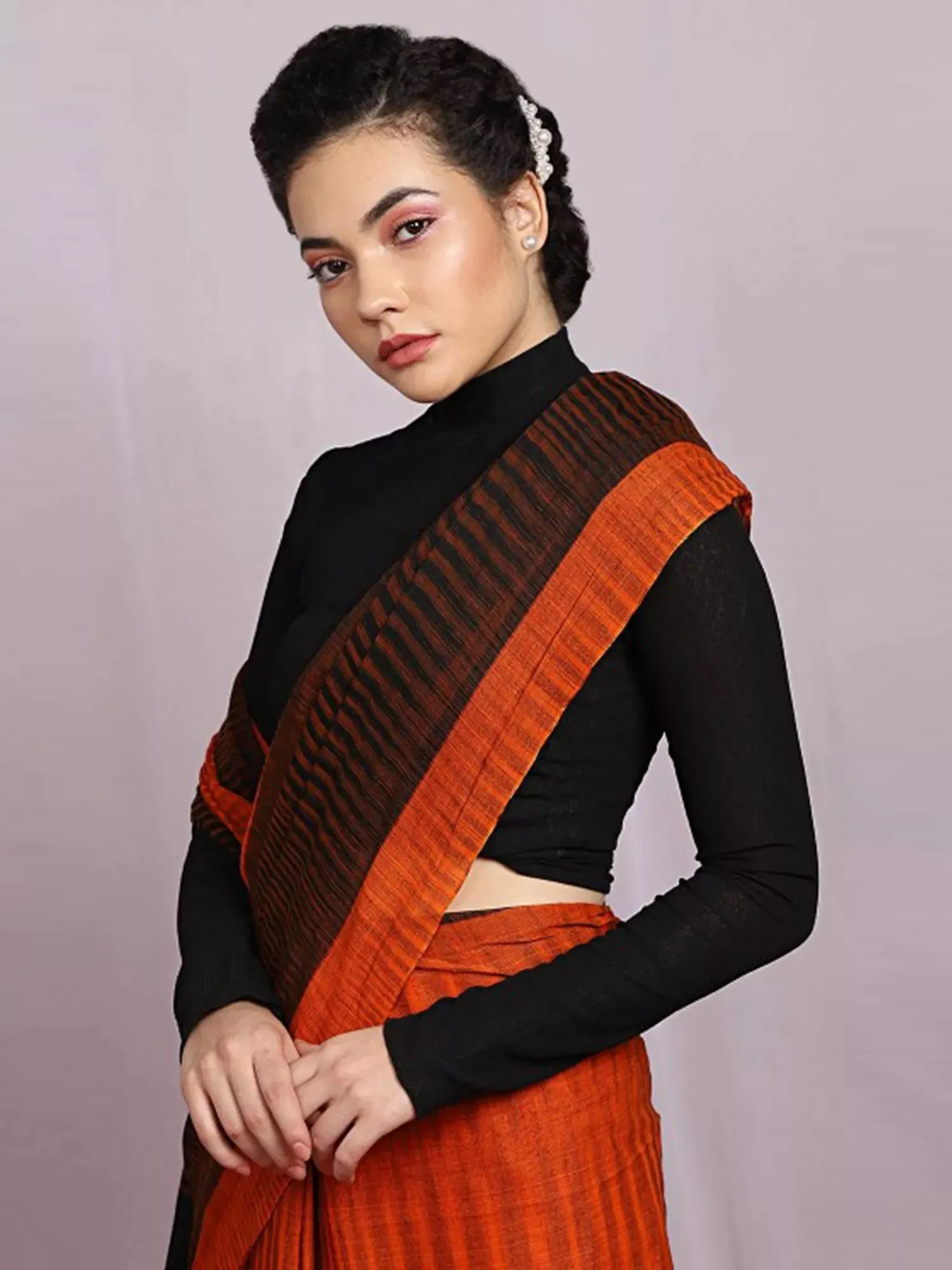 Black and Orange Cotton Saree