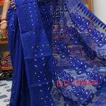 Women's Cotton Minakari Blue Dhakai Jamdani Saree