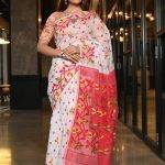 White and Red Handwoven Dhakai Jamdani Saree