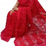 Women's Cotton Minakari Red Dhakai Jamdani Saree