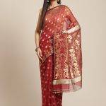 Maroon & Golden Woven Design Resham Soft Jamdani Saree