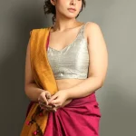 Magenta Cotton Handloom Saree With Mustard Pallu