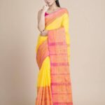 Yellow Woven Handloom Begumpuri Saree With Blouse Piece