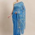Blue & Golden Woven Design Dhakai Tersa Jamdani Saree