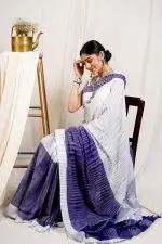 Traditional Handloom Blue Cotton Saree With Blouse Piece (Copy)