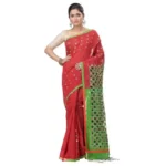Womens Handloom Cotton Silk Cutwork Sarees (Red & Green)