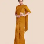 Mercerized Handloom Mustard Cotton Silk Saree with Pompom and Blouse Piece
