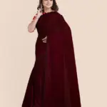 Mercerized Handloom Dark Mahogany Pure Mulmul Cotton Saree with Pompom and Blouse Piece