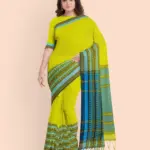 Lemon Green Blue Handwoven Cotton Silk Begumpuri Mahapaar Saree with Blouse Piece