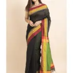 Black Cotton Handloom with Green Pallu Saree
