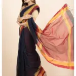 Dark Blue Cotton Handloom with Red Pallu Saree
