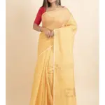 Yellow Sequin Box Cotton Silk Handloom Saree with Blouse piece