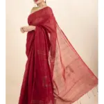 Red Sequin Box Cotton Silk Handloom Saree with Blouse piece