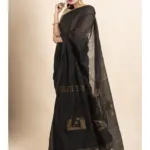 Black Sequin Box Cotton Silk Handloom Saree with Blouse piece