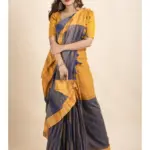 SutiSaree Pure Cotton Mango Yellow Pompom Jharna Saree