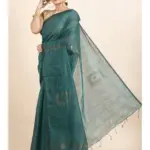 Teal Green Sequin Box Cotton Silk Handloom Saree with Blouse piece