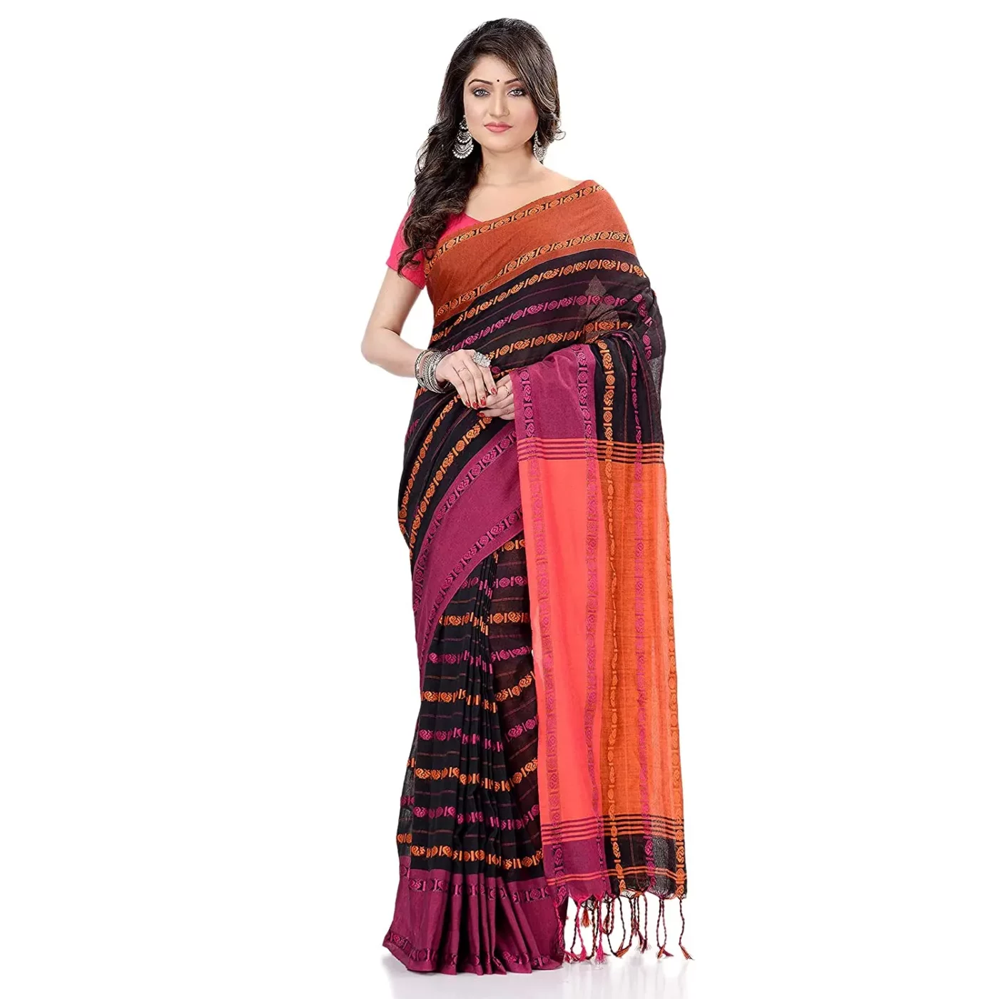 Black Orange Begumpuri Saree