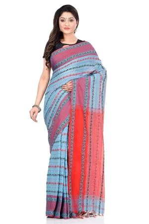 Blue Red Begumpuri Saree