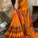 Cotton Silk saree Big Tooth border With running blouse