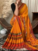 Cotton Silk saree Big Tooth border With running blouse