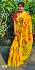 cotton silk With zari border With Bard Block print With Blouse Piece