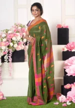 Forest Green Pure Cotton Saree With Blouse Piece