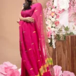 Pink Pure Cotton Saree With Blouse Piece