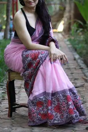 Pink Begumpuri Cotton Silk Saree With Blouse Piece