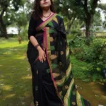 Cotton silk Reshom tempal par hand loum buti saree