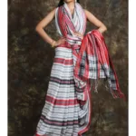 Allover Weaving Stripe White Handloom Saree With Unstitched Blouse