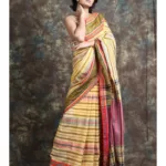 Allover Weaving Stripe Yellow Handloom Saree With Unstitched Blouse
