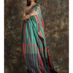 Allover Weaving Stripe Green Handloom Saree With Unstitched Blouse
