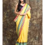 Yellow Cotton Saree With Thread Work Border & Pallu With Unstitched Blouse