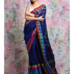 Navy Blue Organic Cotton Saree With Fish Motif Weaving and Unstitched Blouse