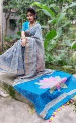 Resom poddo Sky Blue ketiya handloom jamdani sharee With bp