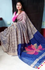 Resom poddo Blue ketiya handloom jamdani sharee With bp
