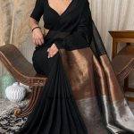 Plain Cotton silk Black Zori Border Saree