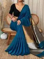 Plain Cotton silk Blue Zori Border Saree