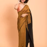 Gold-Toned & Black Colourblocked Cotton Acrylic Saree without Blouse