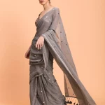 Grey Embellished Pure Cotton Silk Saree without Blouse