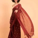 Maroon Embellised Pure Cotton Silk Saree without Blouse