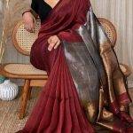 Plain Cotton silk Philippine Brown Zori Border Saree