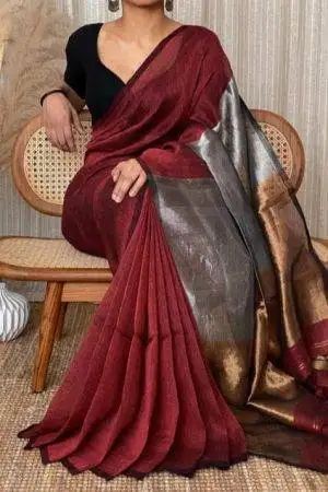 Plain Cotton silk Philippine Brown Zori Border Saree