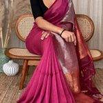 Plain Cotton silk Pink Zori Border Saree