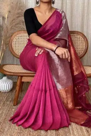 Plain Cotton silk Pink Zori Border Saree