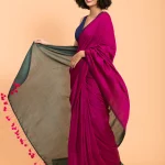 Pink & Dark Teal Cotton Silk Ready To Wear Saree