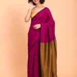 Pink & Gold Colourblocked Cotton Saree without Blouse