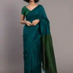 Teal & Blue Colourblocked Cotton Saree without Blouse