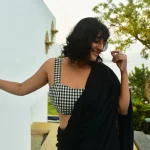 Black Plain Pure Mulmul Cotton Saree ( Model Blouse Not Included )